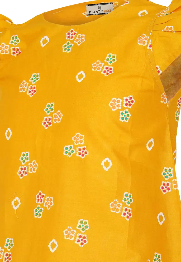 Baju Anak Perempuan Dress Jumputan Velitha Lengan Pendek Yellow
