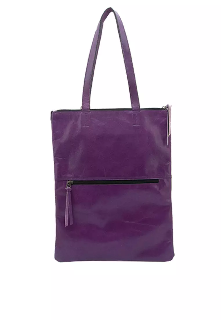 Buy The Tannery Manila Cherry with Zipper Leather Tote Bag 2024 Online ...