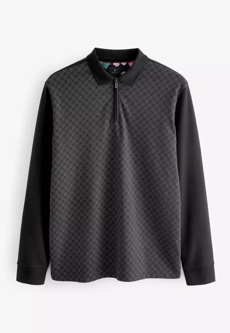Textured Long Sleeve Polo Shirt