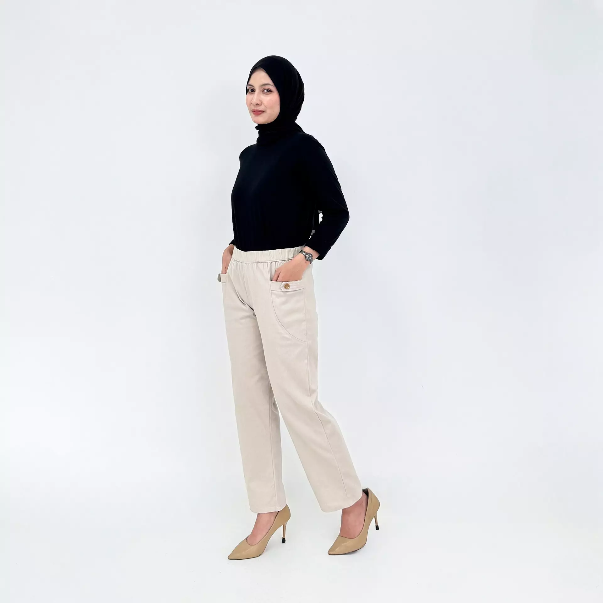 Mia Twill Baggy Pants - Celana Panjang Wanita Polos KREM