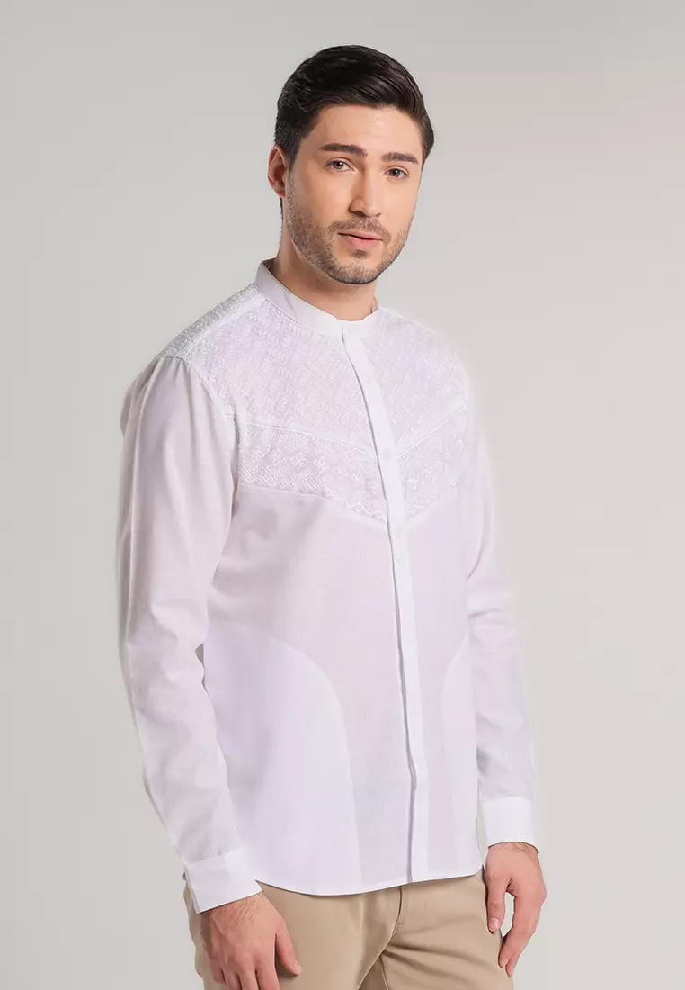 MOC Kemeja Koko Lengan Panjang Pria Mudzil - White