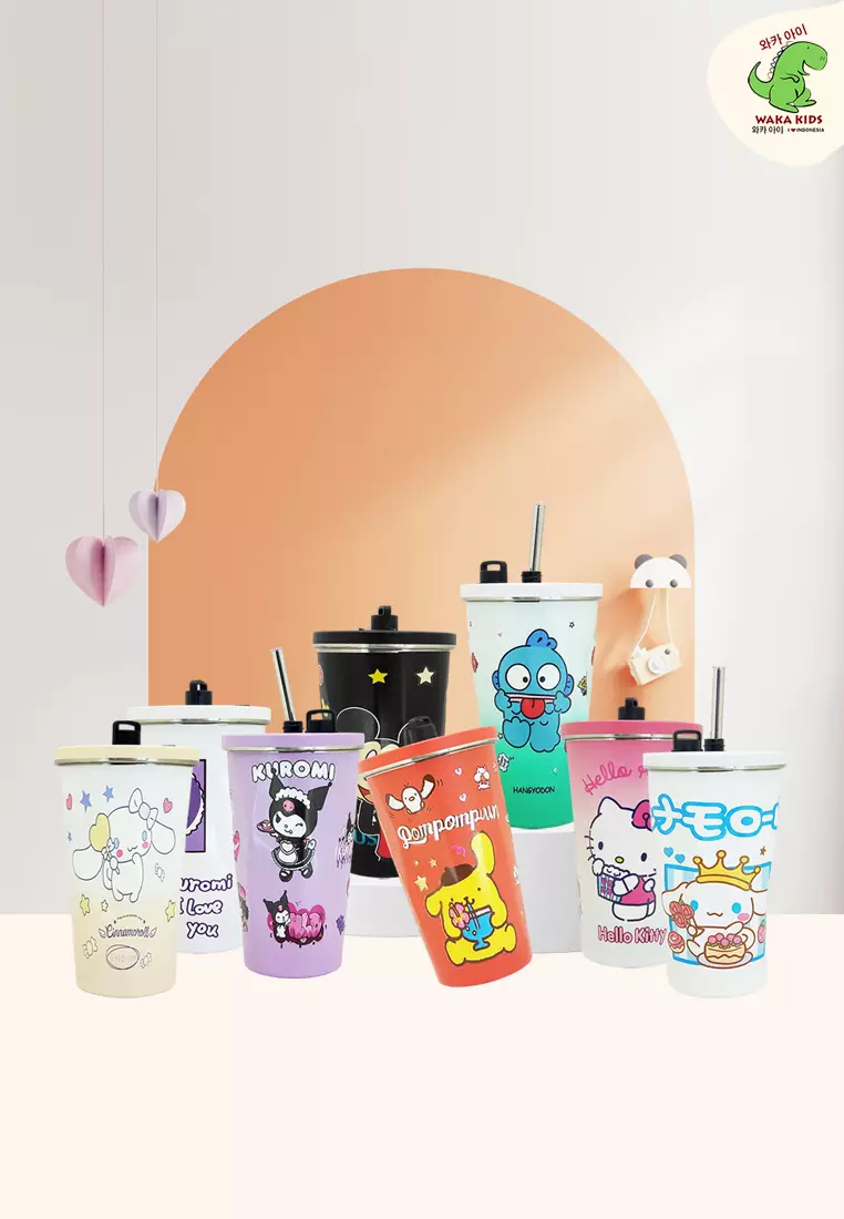 Wakakids Termos Coffee & Tea Stainless Steel Gelas Tumbler Vacuum Insulated Free Sedotan Karakter Sanrio Hangyodon 600ml K242 Venrc Hijau