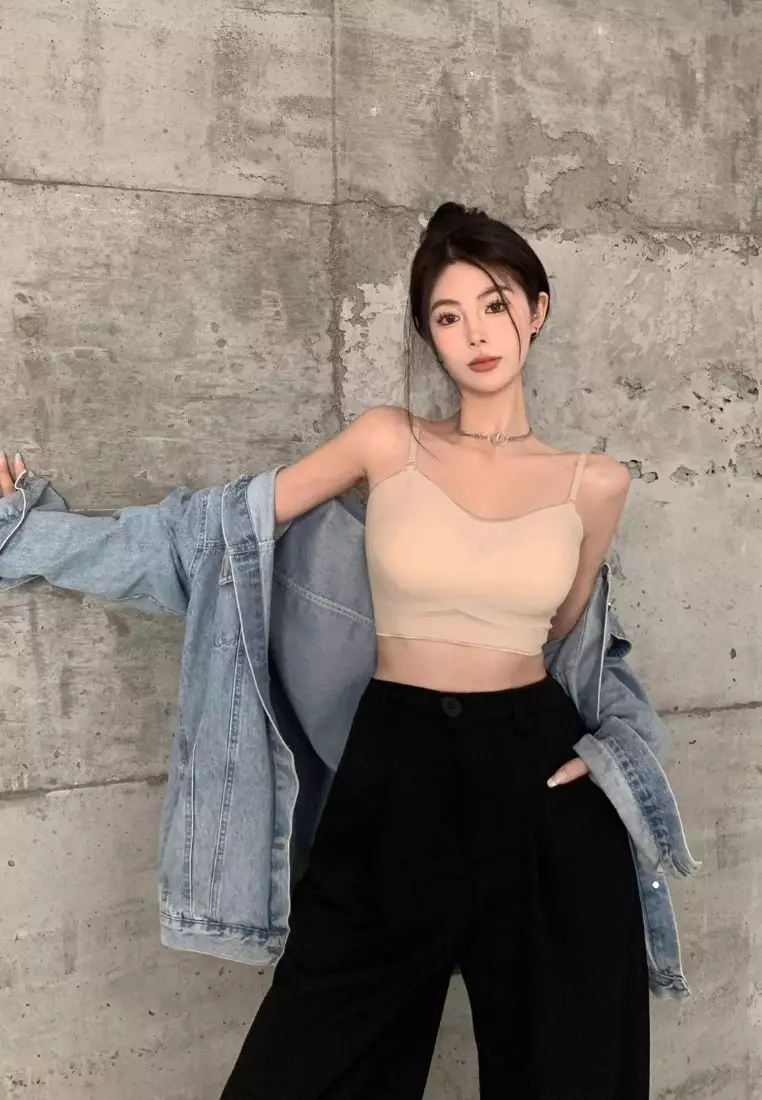 Premium Divya Sexy Criss Cross Back Seamless Bralette Top in Taupe