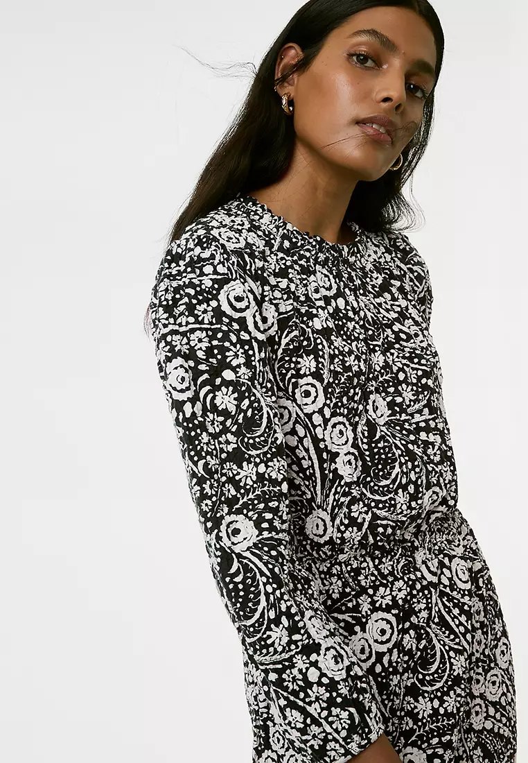 Cotton Rich Printed Midi Column Dress