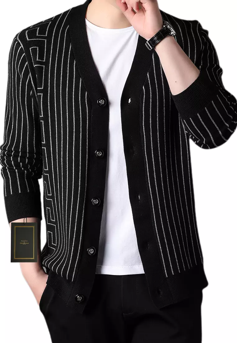 Mens black store knitted cardigan