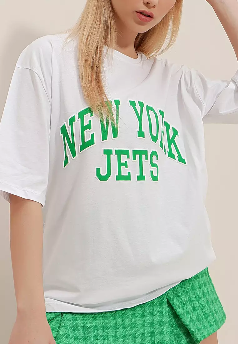 Women's Long-Sleeve Cropped New York Jets Graphic Tee in Green | Size Xs | Abercrombie & Fitch