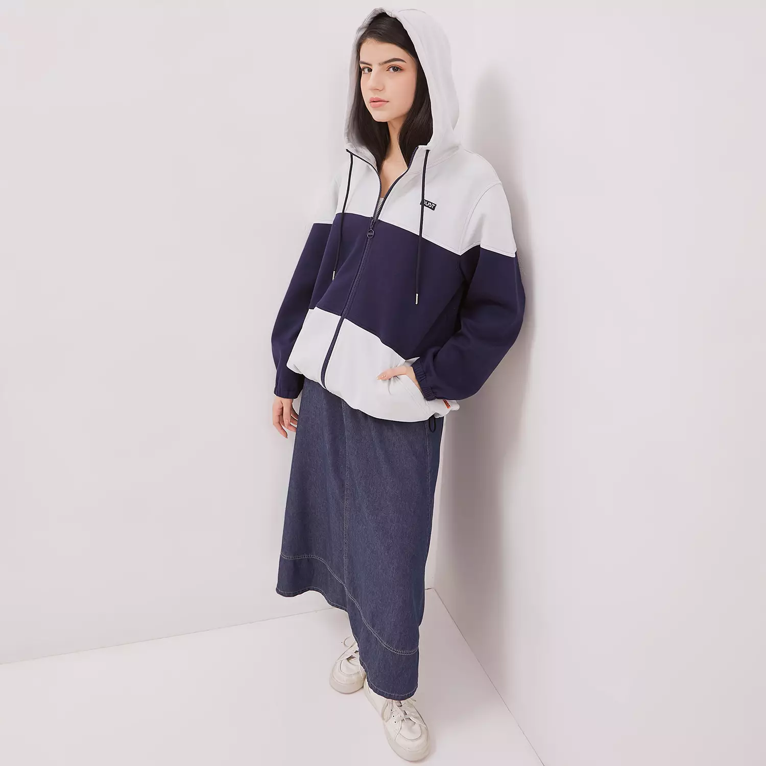 DUST Jaket Hoodie Unisex Color Blok Taka LT.Grey Navy (D.5403-U)