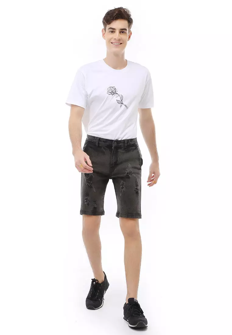 Rishham Short Pants Ripped Jeans Celana Pendek Pria Material Denim ORIGINAL