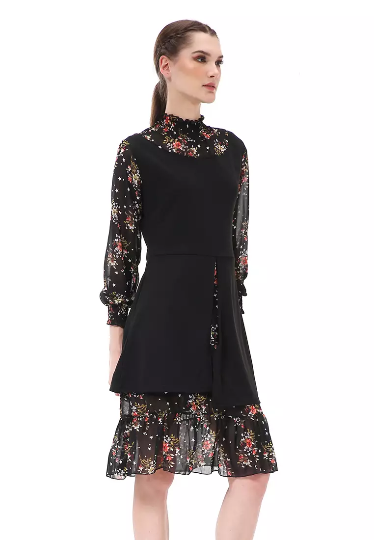 Rachel Midi Dress Wanita Lengan Panjang Turtleneck Material Cotton ORIGINAL - Black