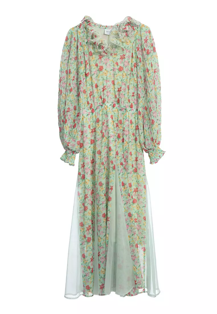 Bold Floral Print Chiffon Maxi Dress
