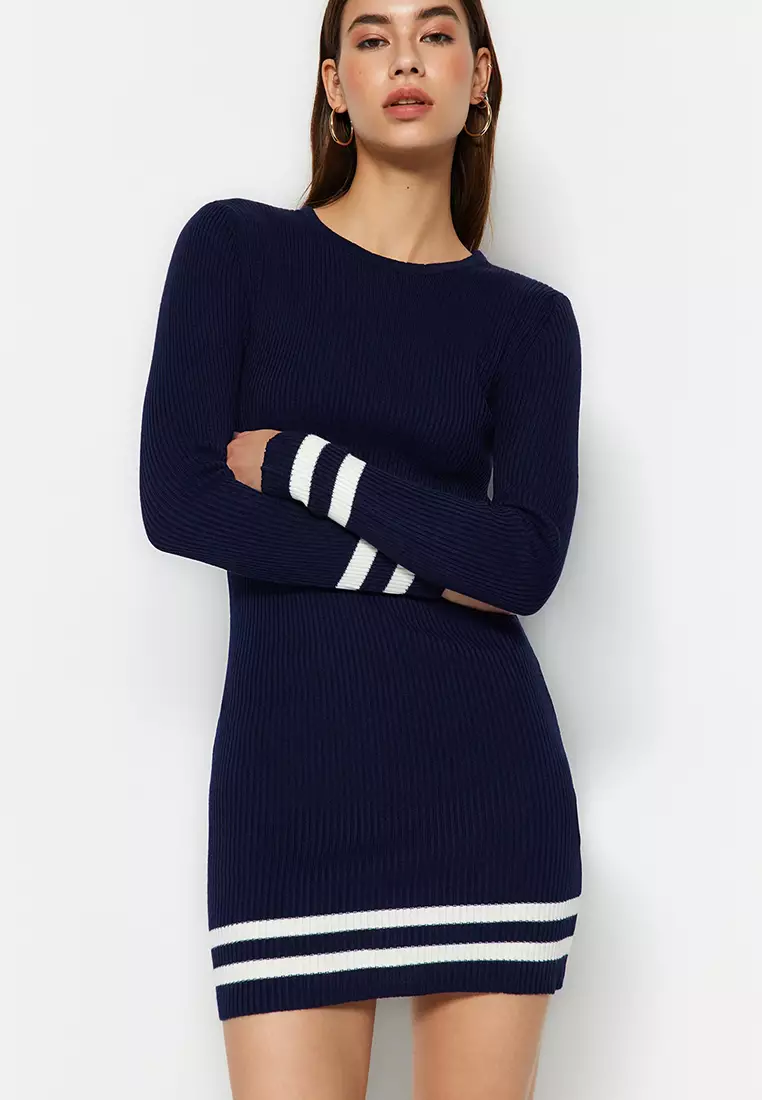 Sweater Dress With Striped Hem