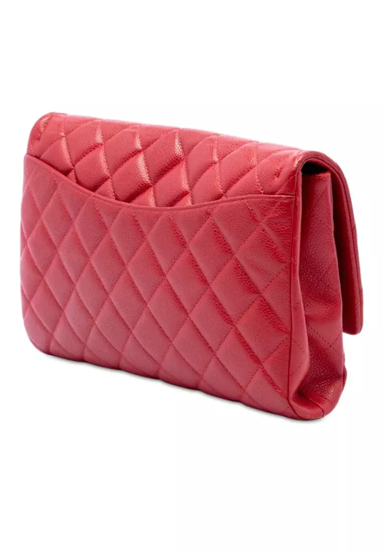 Pre-Loved Chanel Cc Quilted Caviar Flap Clutch With Chain
