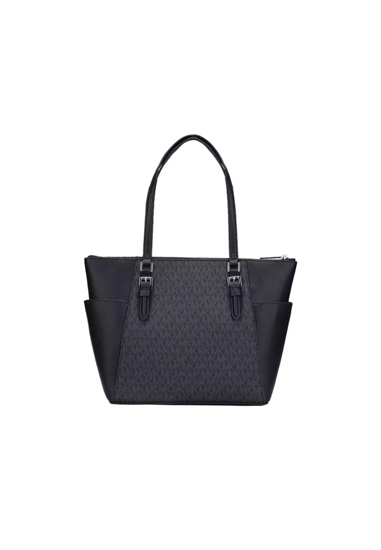 Buy Michael Kors Charlotte Large Logo and Leather Top-Zip Tote Bag