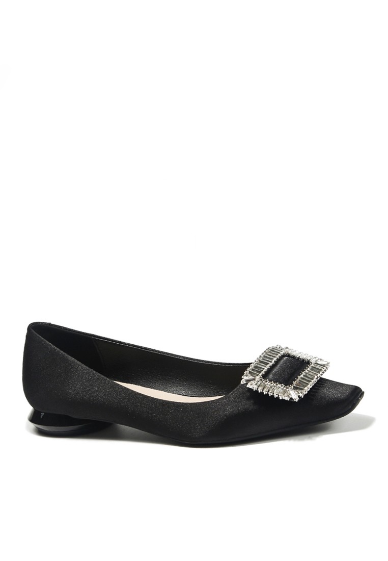 VANSA Silky Satin Faux Rhinestone Buckle Low Heel Shoes VSW-F73181