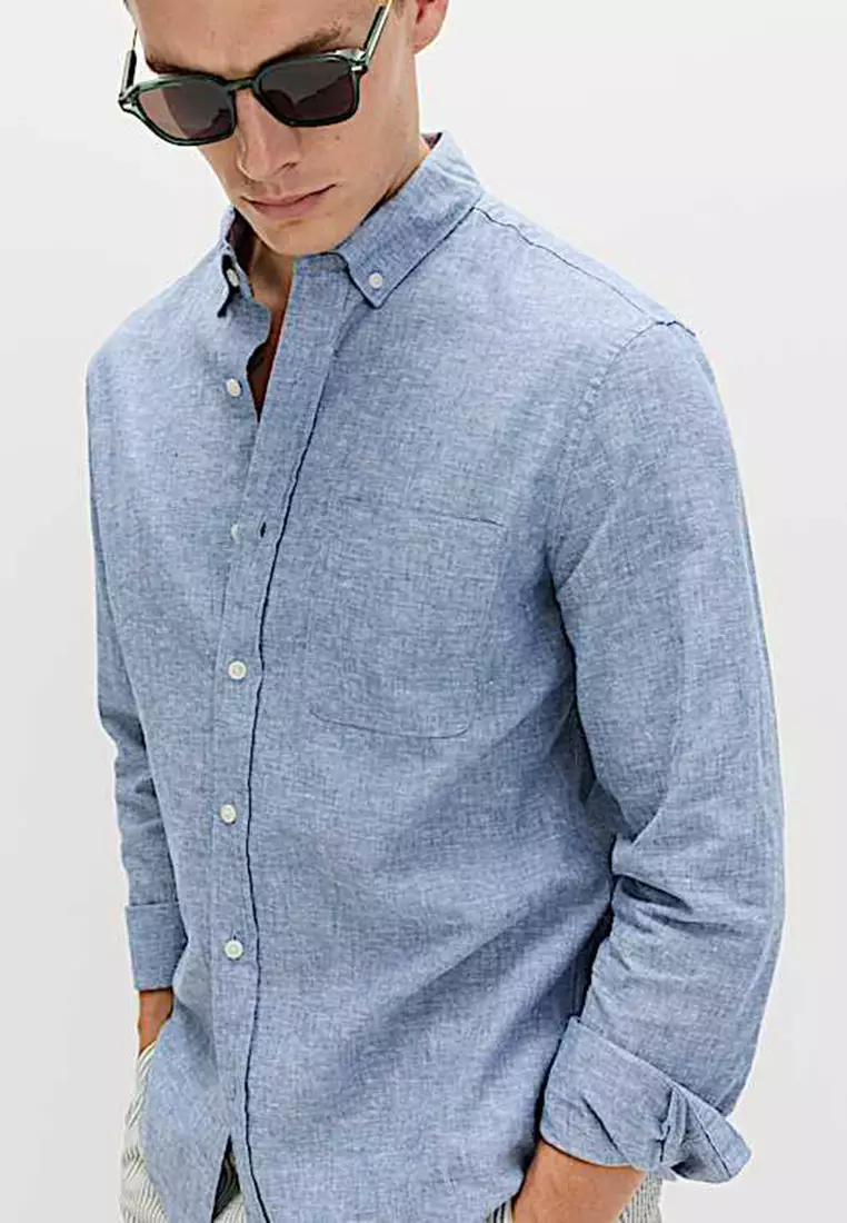 Regular Fit Cotton Linen Blend Shirt