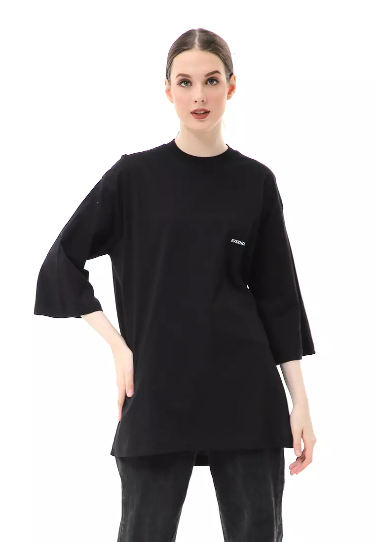 Wina Kaos Atasan Wanita Polos Basic Oversize - Hitam