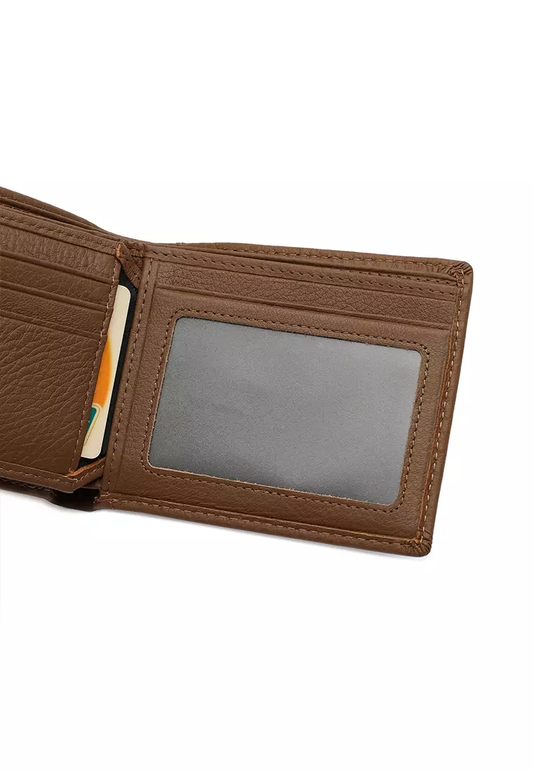 Men's RFID Genuine Leather Bi Fold Center Flap Short Wallet