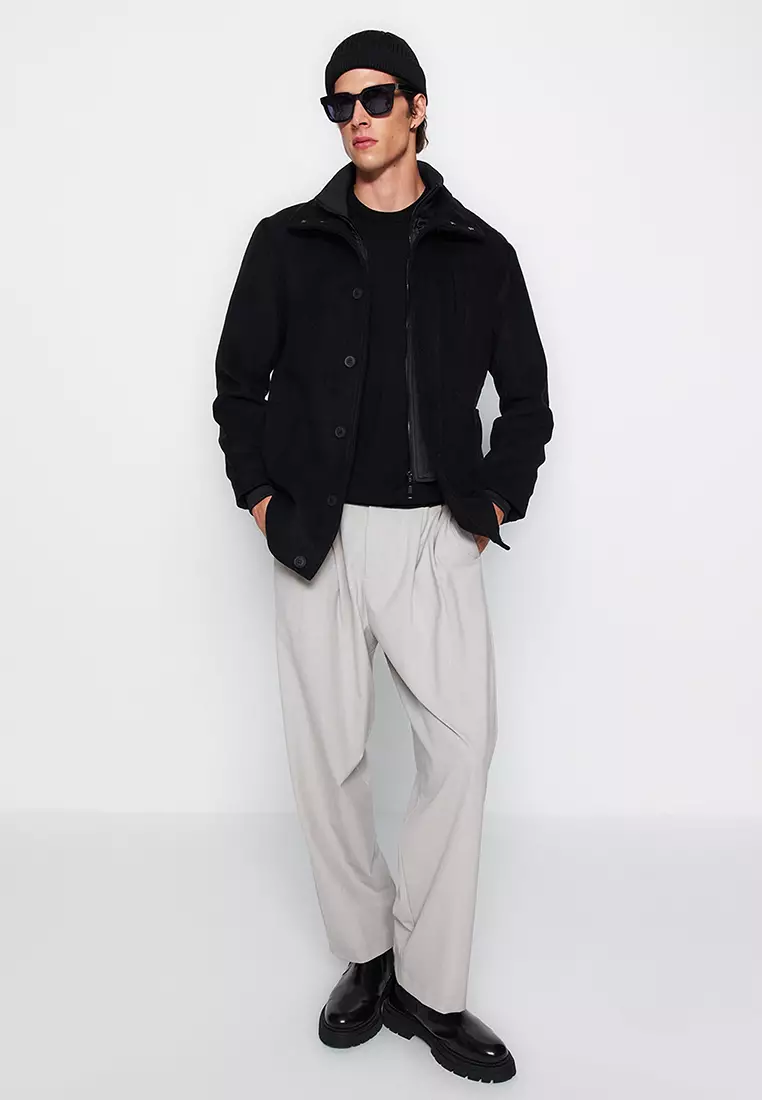 Stand Collar Wool Blend Coat