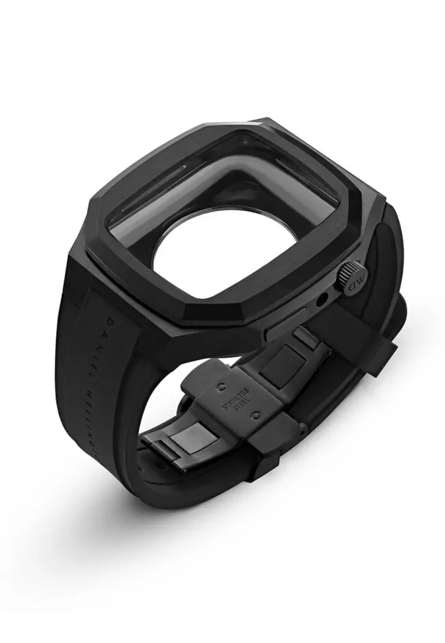 Switch Black 44mm - Smart watch case for Apple watch series 4, 5, 6 & SE - Stainless steel case with rubber strap -DW OFFICIAL