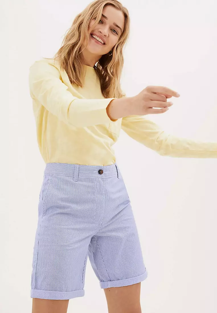 Cotton Rich High Waisted Chino Shorts