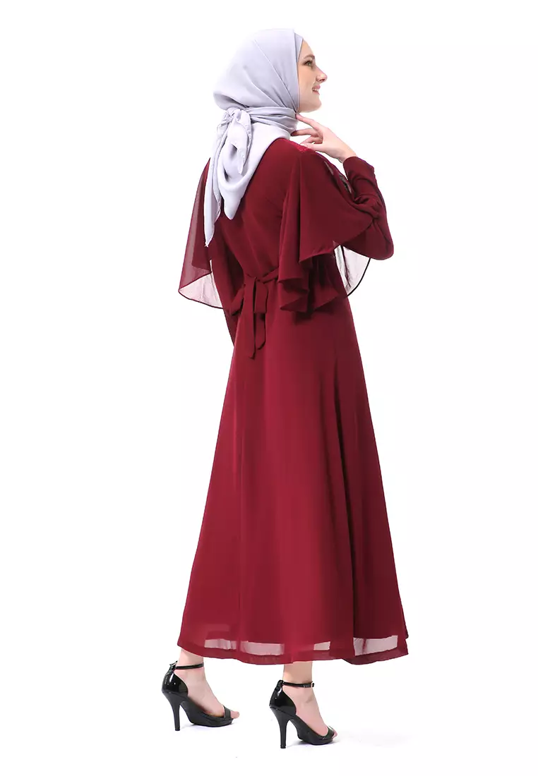 Hilda Dress Panjang Muslimah Wanita Long Sleeve High Quality Premium - Maroon