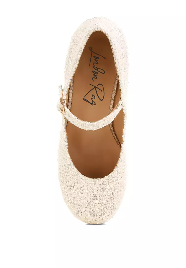 Sandal Tweed Mary Jane Warna Putih