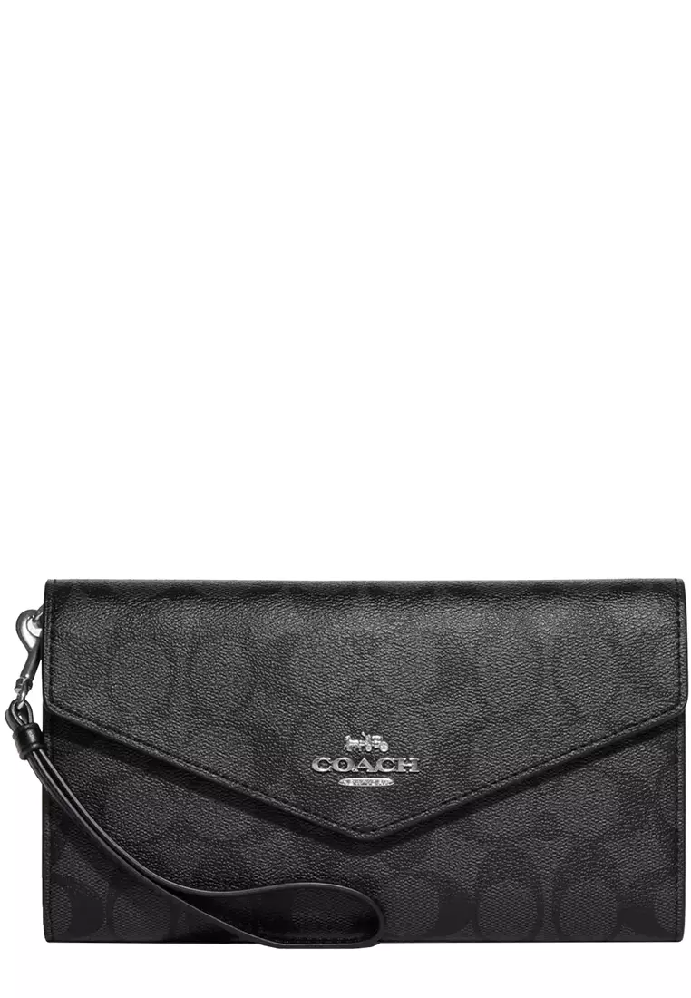 Buy COACH Coach Travel Envelope Wallet In Signature Canvas in Graphite