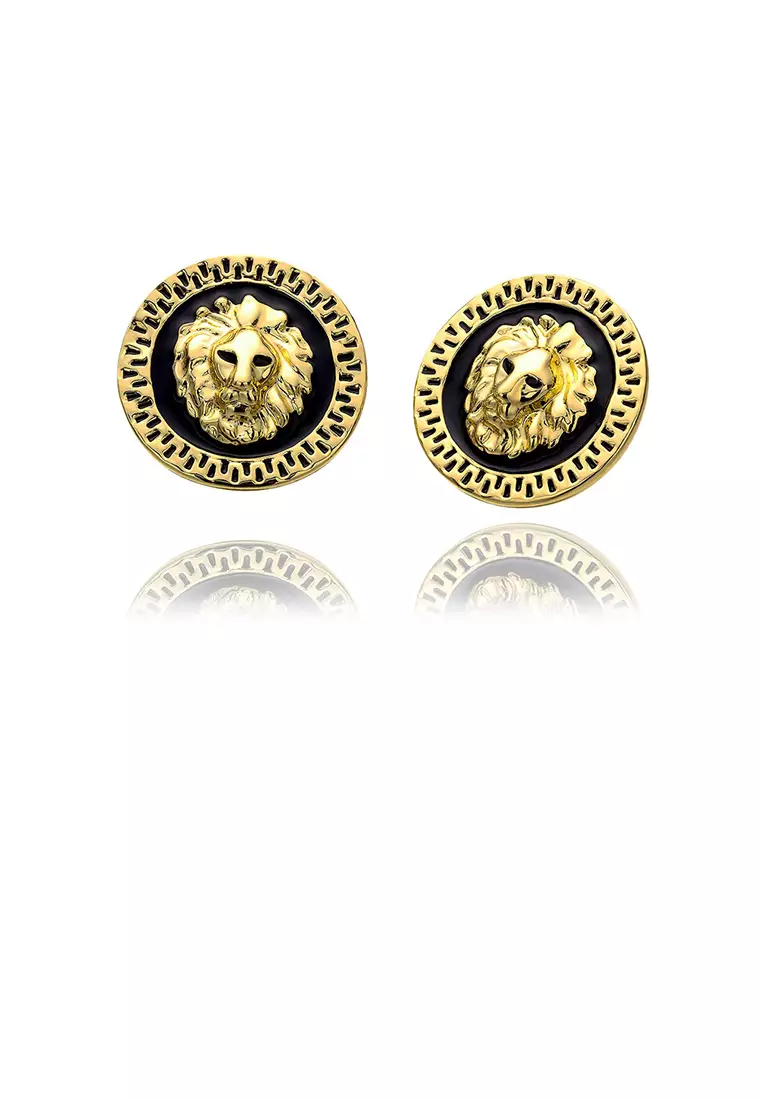 Gold lion hotsell head earrings