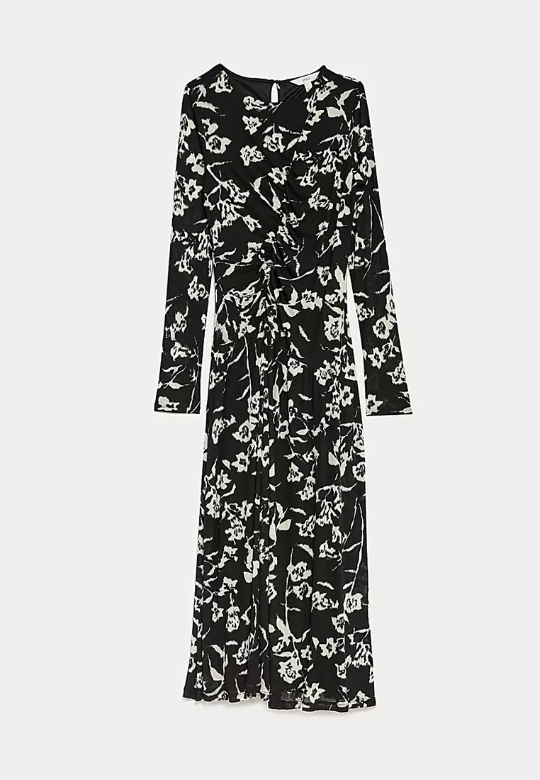 Mesh Jersey Printed Midi Skater Dress