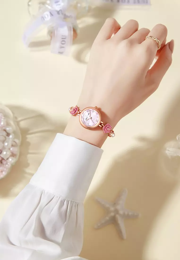 Jam Tangan Wanita Original Anti Air Tali Gelang Bunga-Bunga Korea Fashionn Jam Tangan Cewek pink