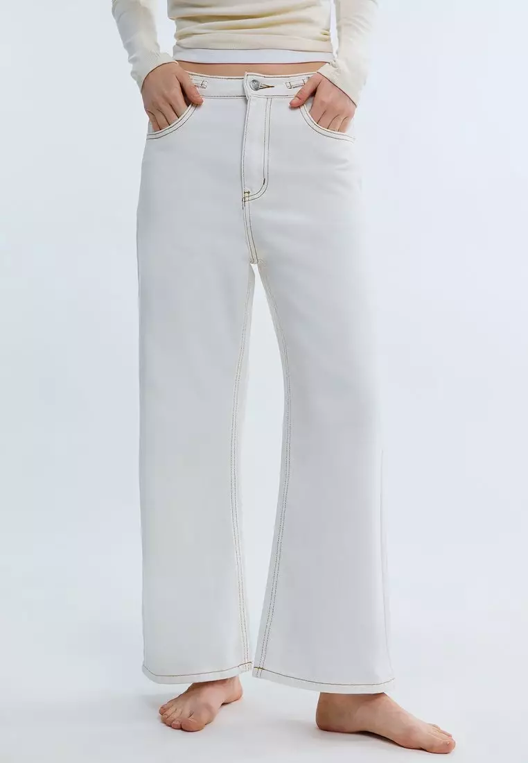 High Waist Straight Leg Jeans - White