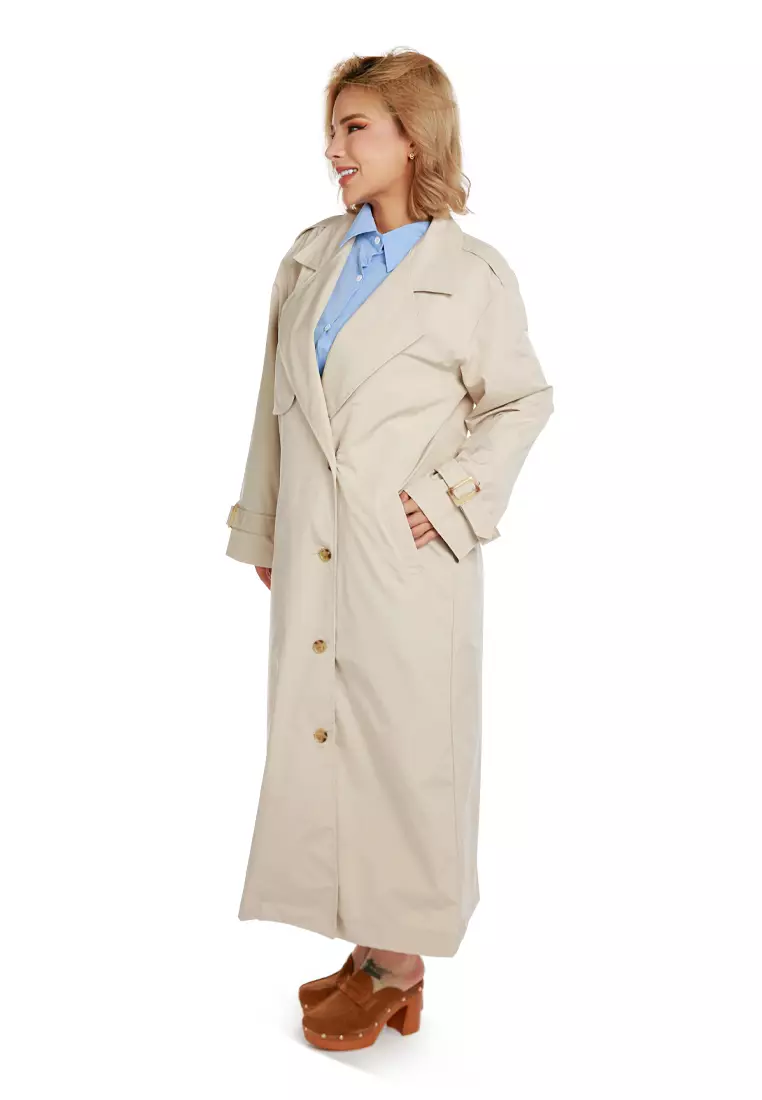 Jas Hujan Berlekuk Batu dengan Kancing Ganda