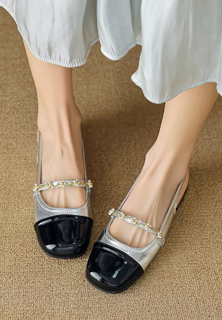 Color-blocked Slingback Mid Heels WW669-1