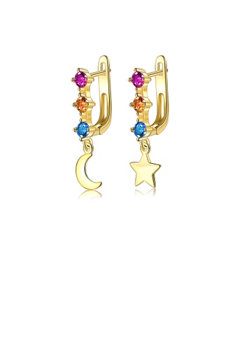 Glamorousky silver Fashion Simple Plated Gold Moon Star Earrings with Cubic Zirconia 5AFAAAC481FDAEGS_1