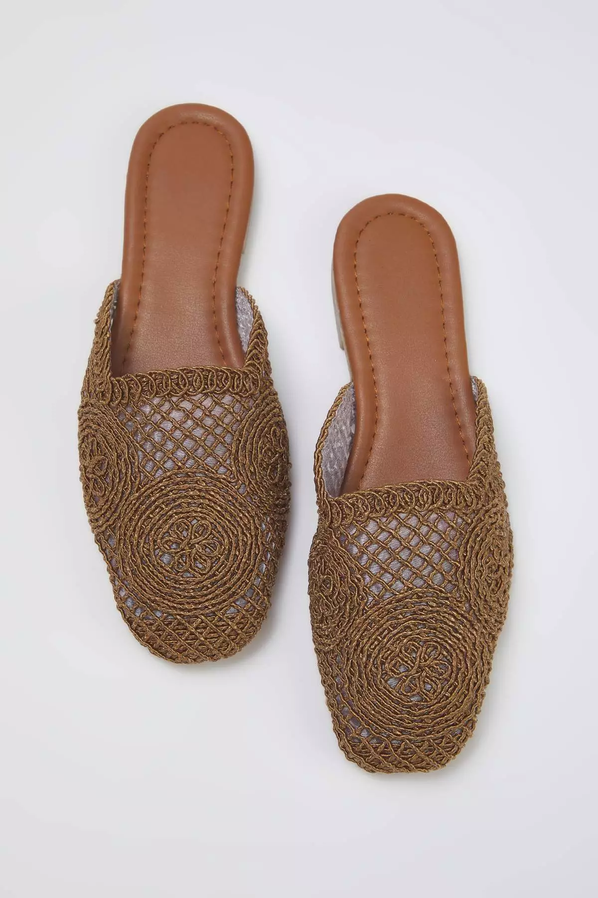 Brown Closed Front Knitted Detailed Women's Mule Slippers Takss24Te00000