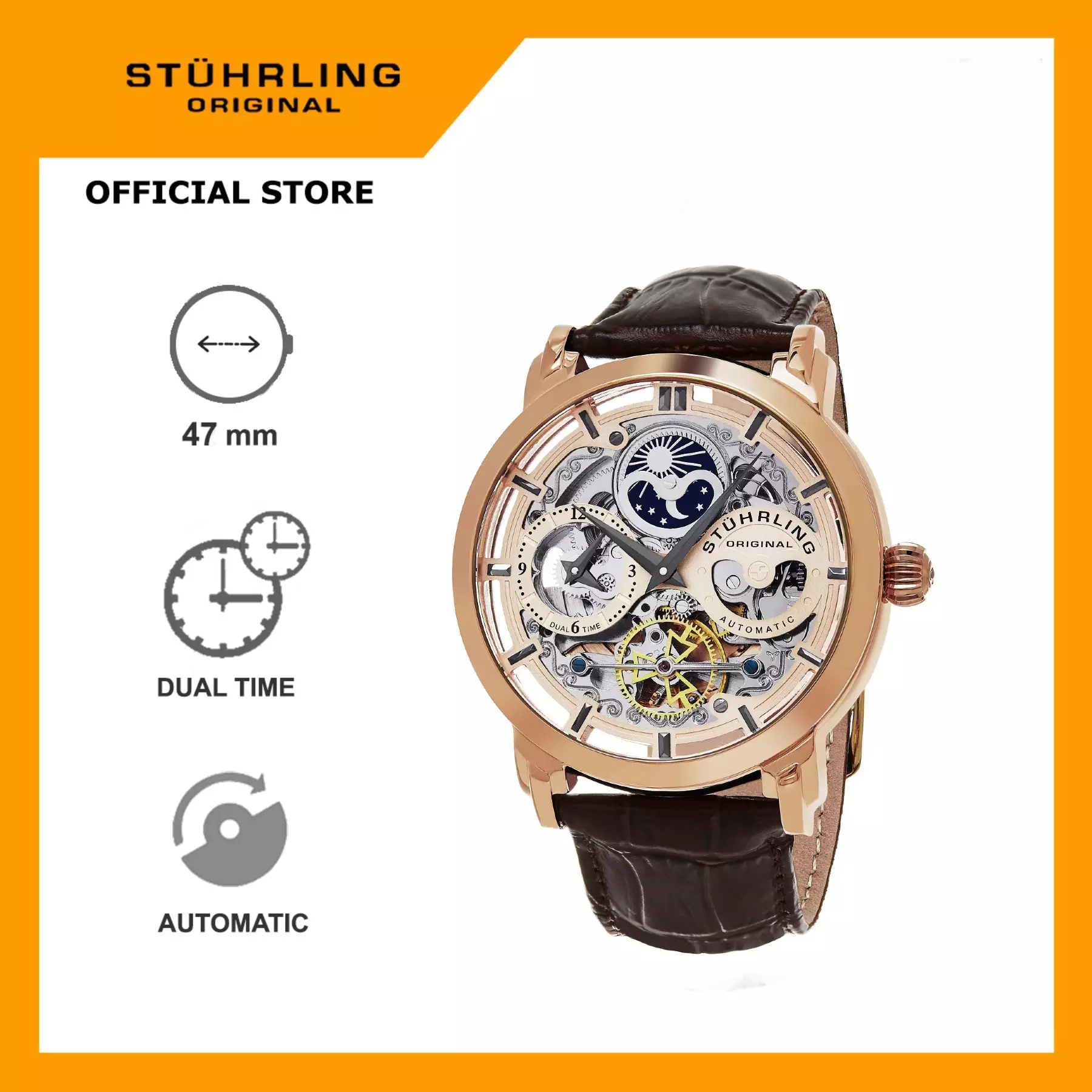 Jam Tangan Pria Automatic Stuhrling Original Anatol 371-03 Rose gold