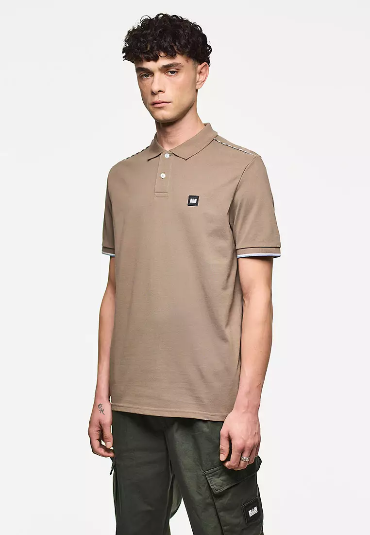 MENS TOBACCO SAKAI POLO WITH MID HOUSE CHECK PIPING