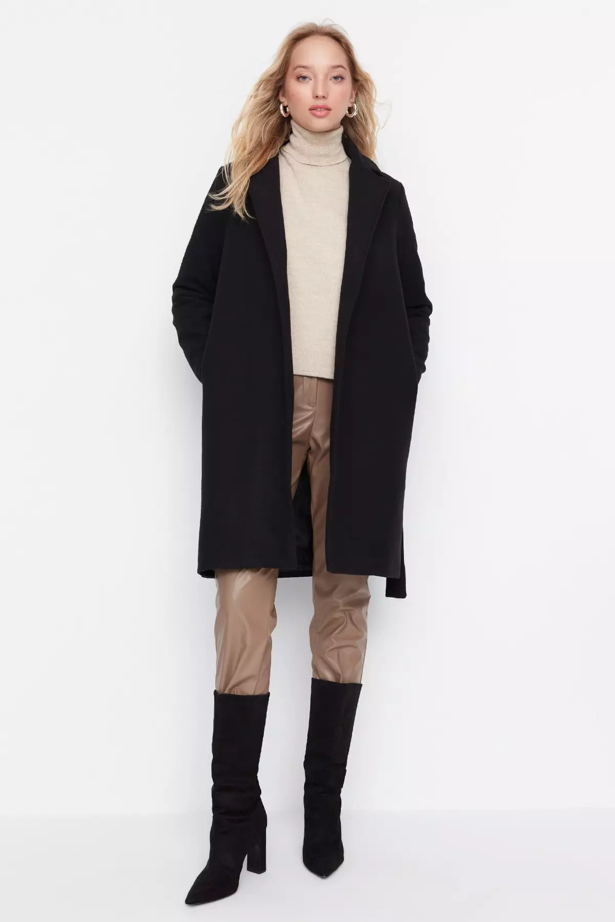 Black wool clearance tie coat