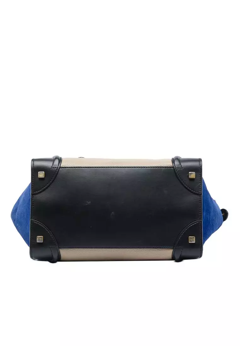 Pre-Loved Celine Mini Tricolor Calfskin And Suede Luggage Tote