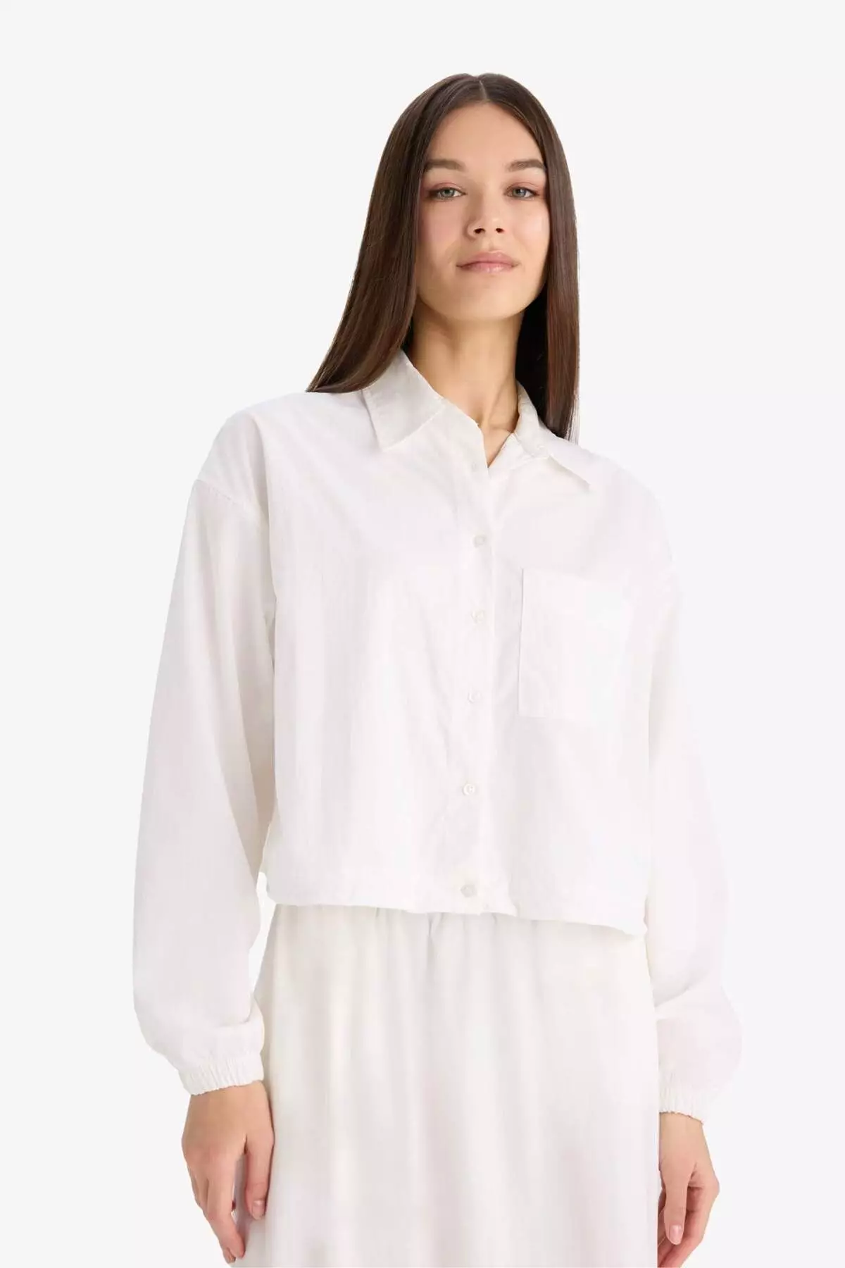 Oversize Wide Fit Basic Plain Parachute Long Sleeve White Shirt E6693Ax25Sp