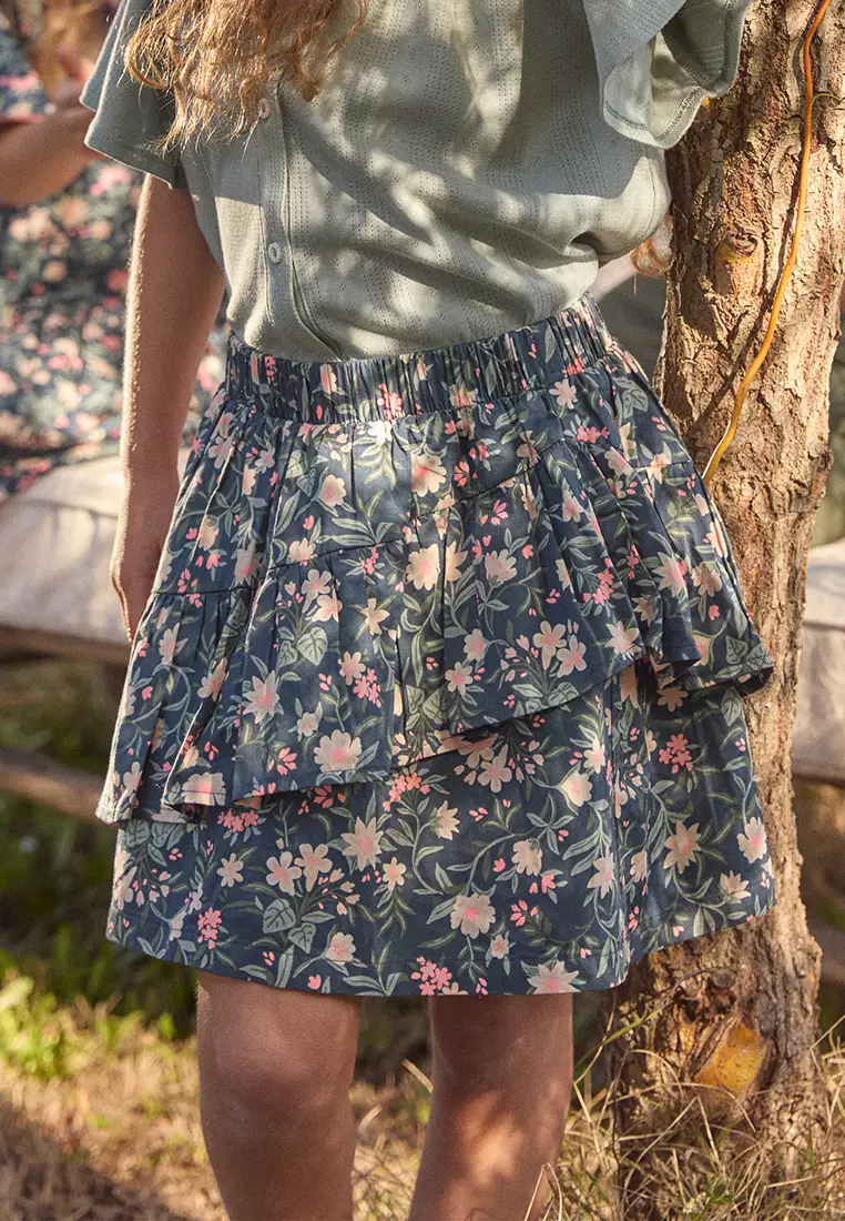 Floral Print Ruffle Skirt
