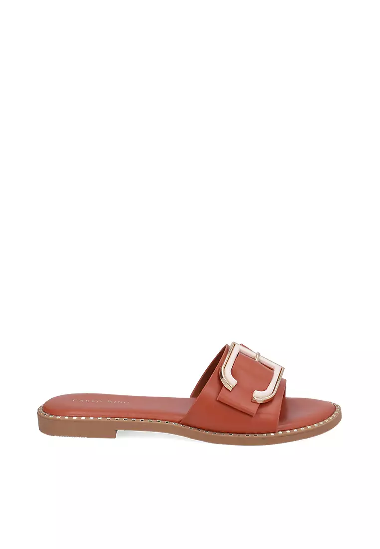 Discount on Carlo Rino  shoes - SKU: Orange Bianca Buckled Slides