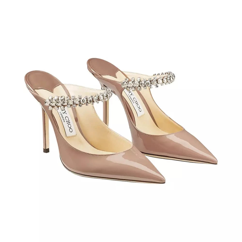 Bing 100 Crystal Strap Patent Leather Heels Pink