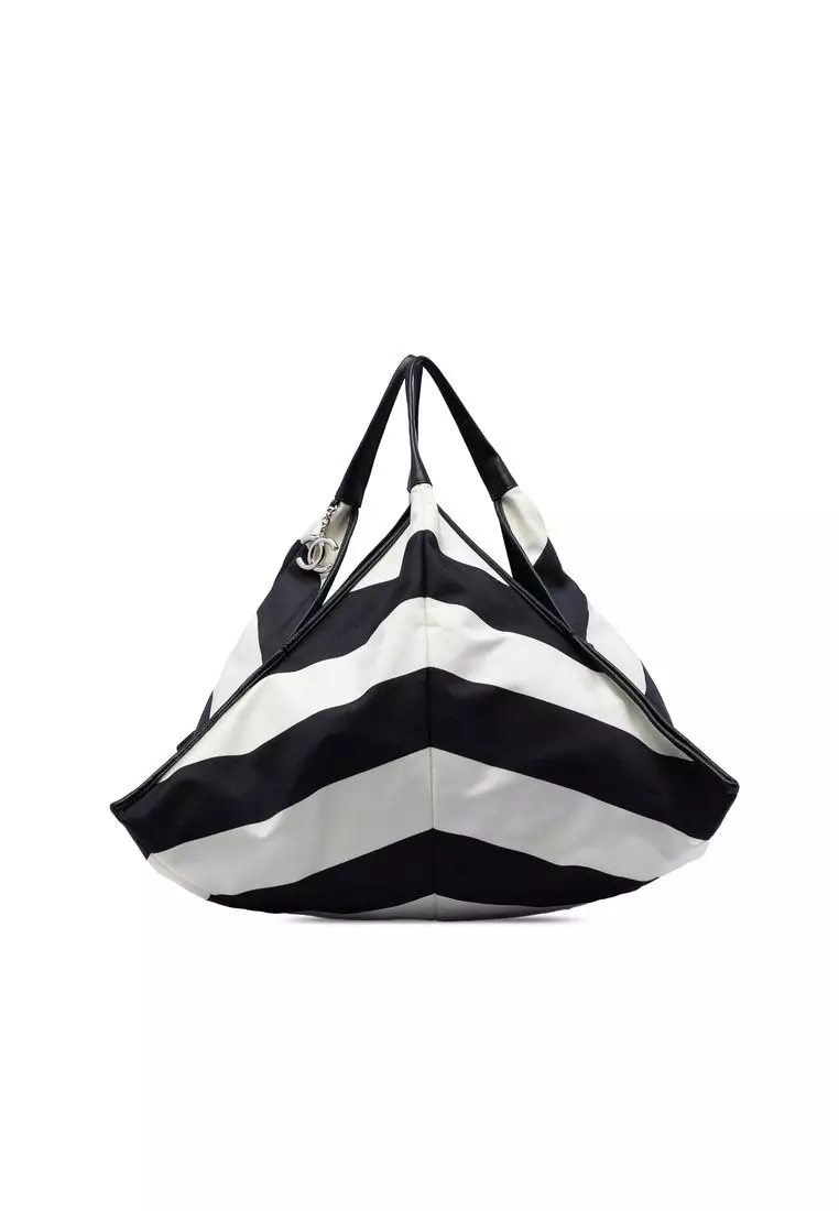 Pre-Loved Chanel Cc Canvas Stripe Tote