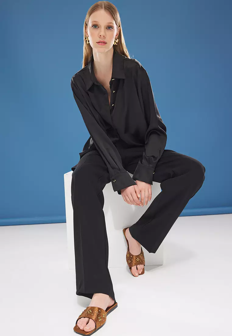 Brown Stone Satin Stylish Women's Slippers Takss25Te00025