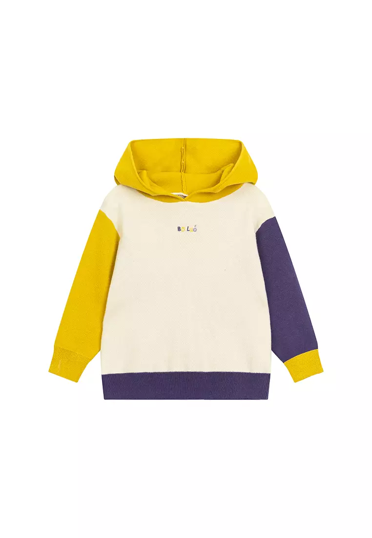 男女小童带帽毛衣后背提花设计撞色针织衫