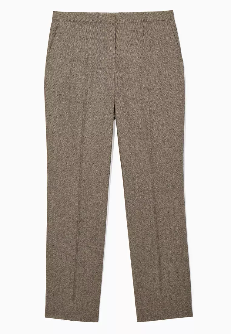 Straight-Leg Wool-Herringbone Trousers