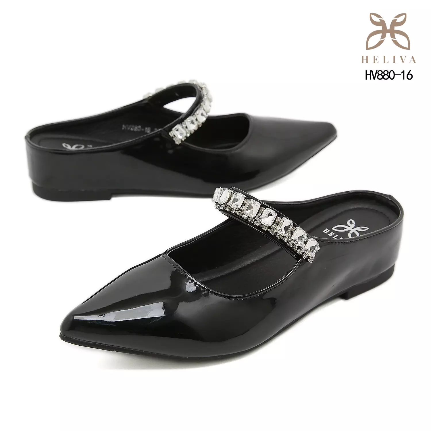Heliva Arlisse Luxe Pointed-Toe Mules with Crystal Accent and Subtle 4cm Lift