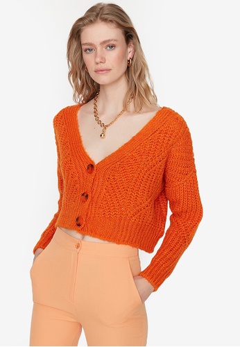 Trendyol orange Chunky Knit Crop Cardigan B485CAA5196067GS_1