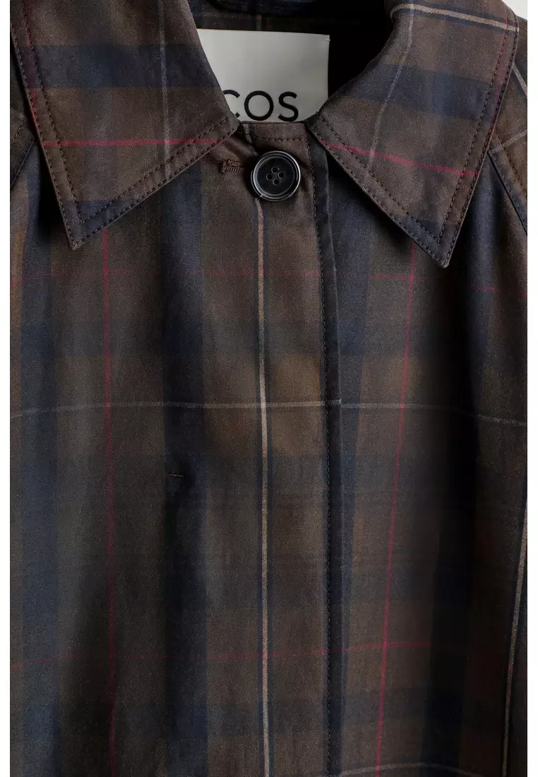 CHECKED WAXED-COTTON CAR COAT